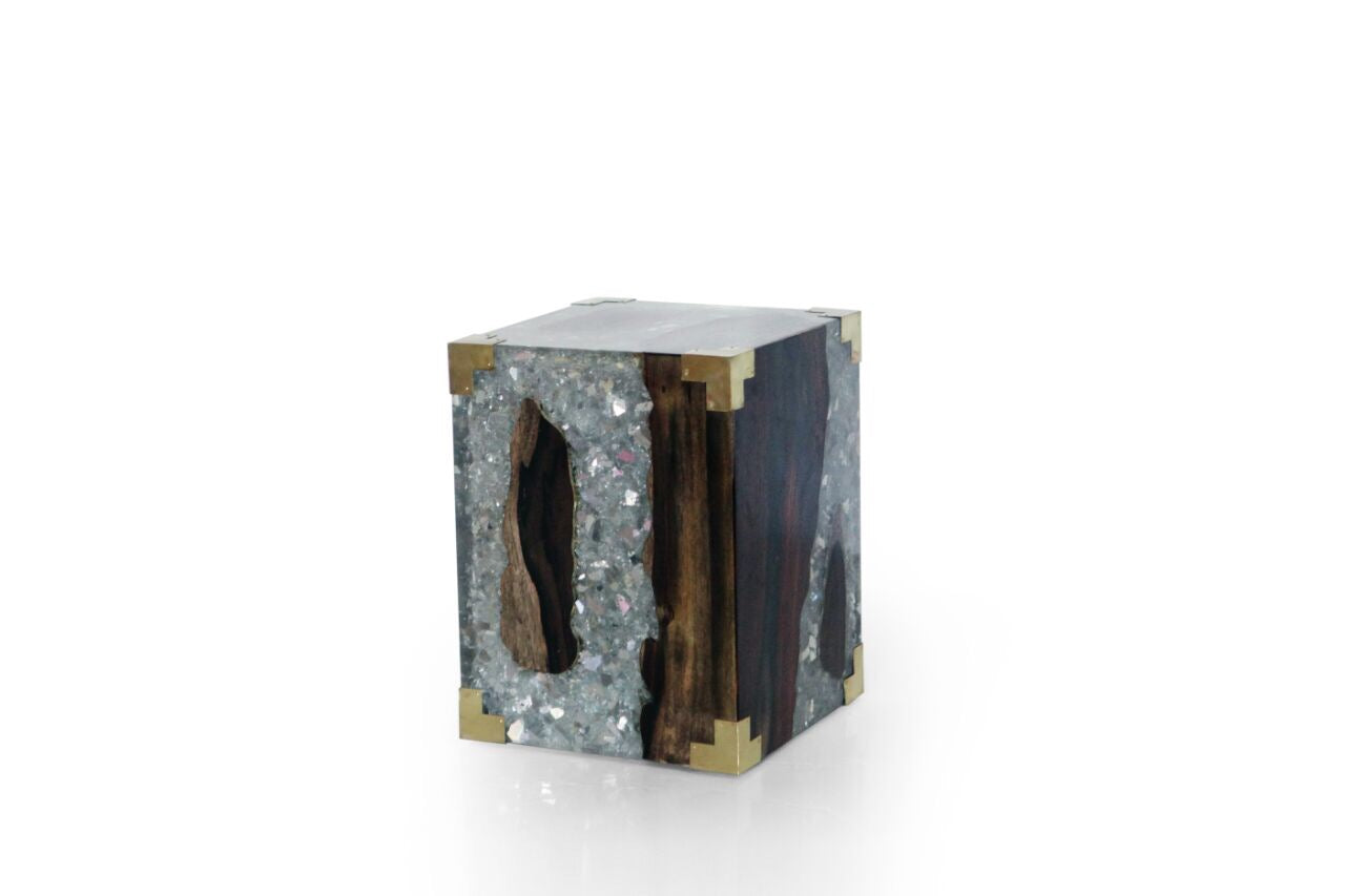 Teak and Resin Side Table with Brass Details, Cocolea, , ,