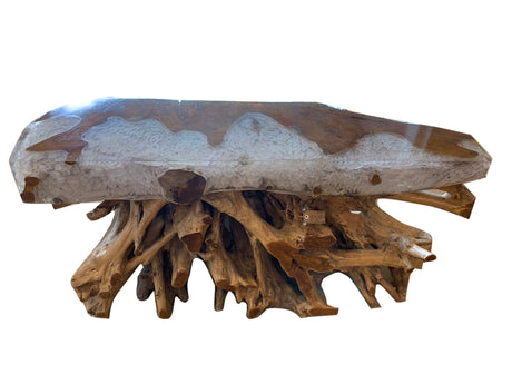 Natural Teak Root Wood Console Table with resin top, Cocolea, , ,