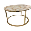 Infinity White Quartz and Gold Leaf Round Coffee Table with Gold Metal Frame, Cocolea, , ,