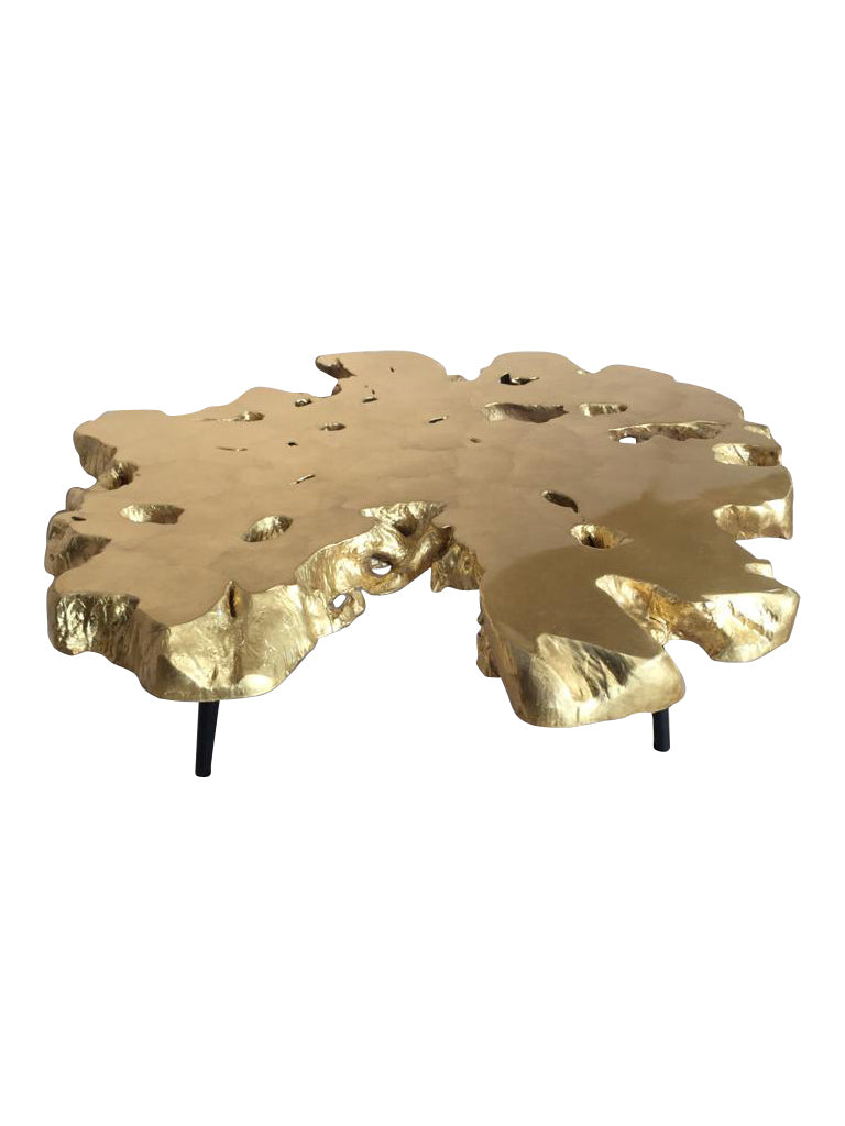 Aurum Tres Gold Leaf Teak Coffee Table - Round, Cocolea, , ,