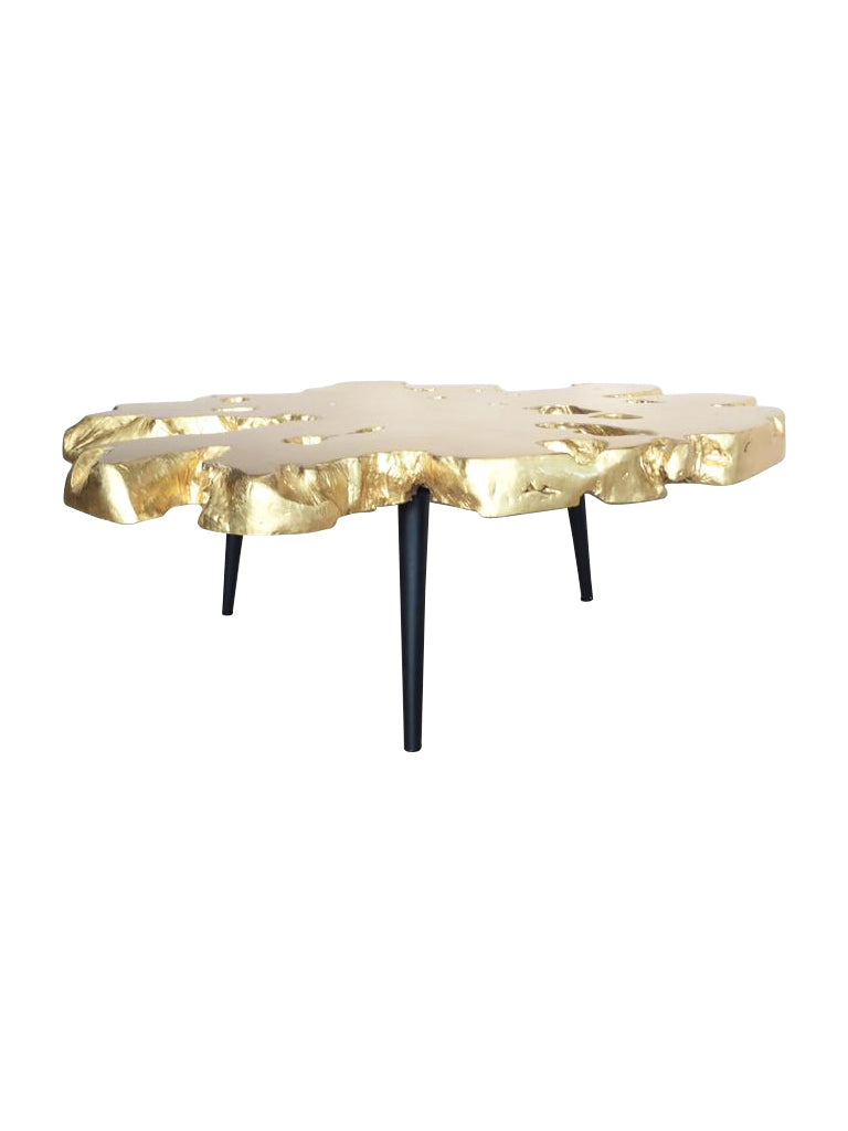 Aurum Tres Gold Leaf Teak Coffee Table - Round, Cocolea, , ,