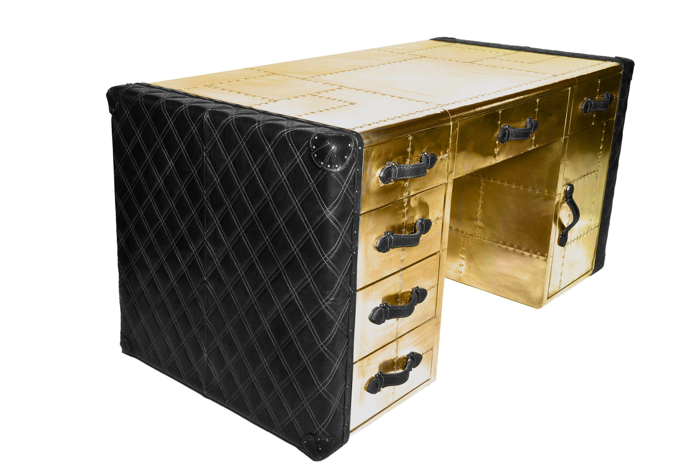 Piper Aztec Spitfire Brass and Black Leather Desk, Cocolea, , ,