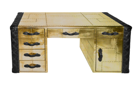 Piper Aztec Spitfire Brass and Black Leather Desk, Cocolea, , ,