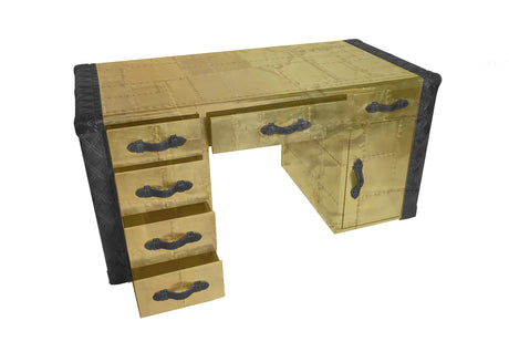 Piper Aztec Spitfire Brass and Black Leather Desk, Cocolea, , ,