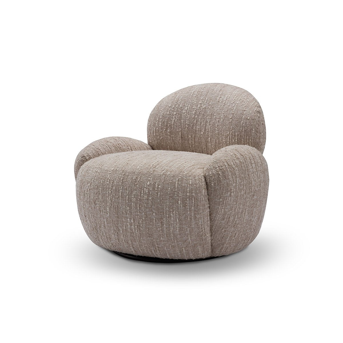 Maison Debrah Falion round swivel armchair in warm oatmeal chenille on black matte base — view 2