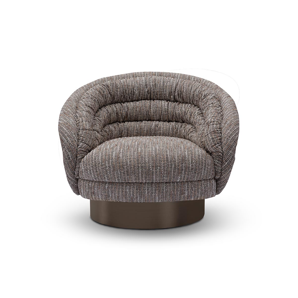 Maison Debrah Pestor banded lounge armchair in charcoal textured fabric on a brushed copper base