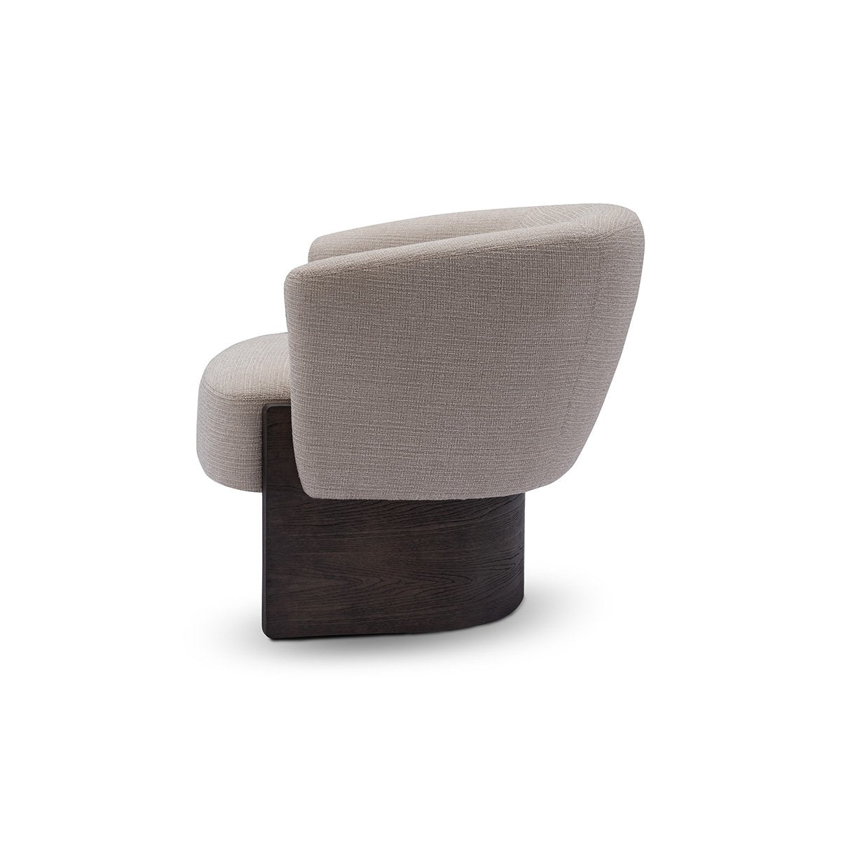 Maison Debrah Rexor curved tub armchair in warm grey woven fabric on an arched dark grey ash base — view 3