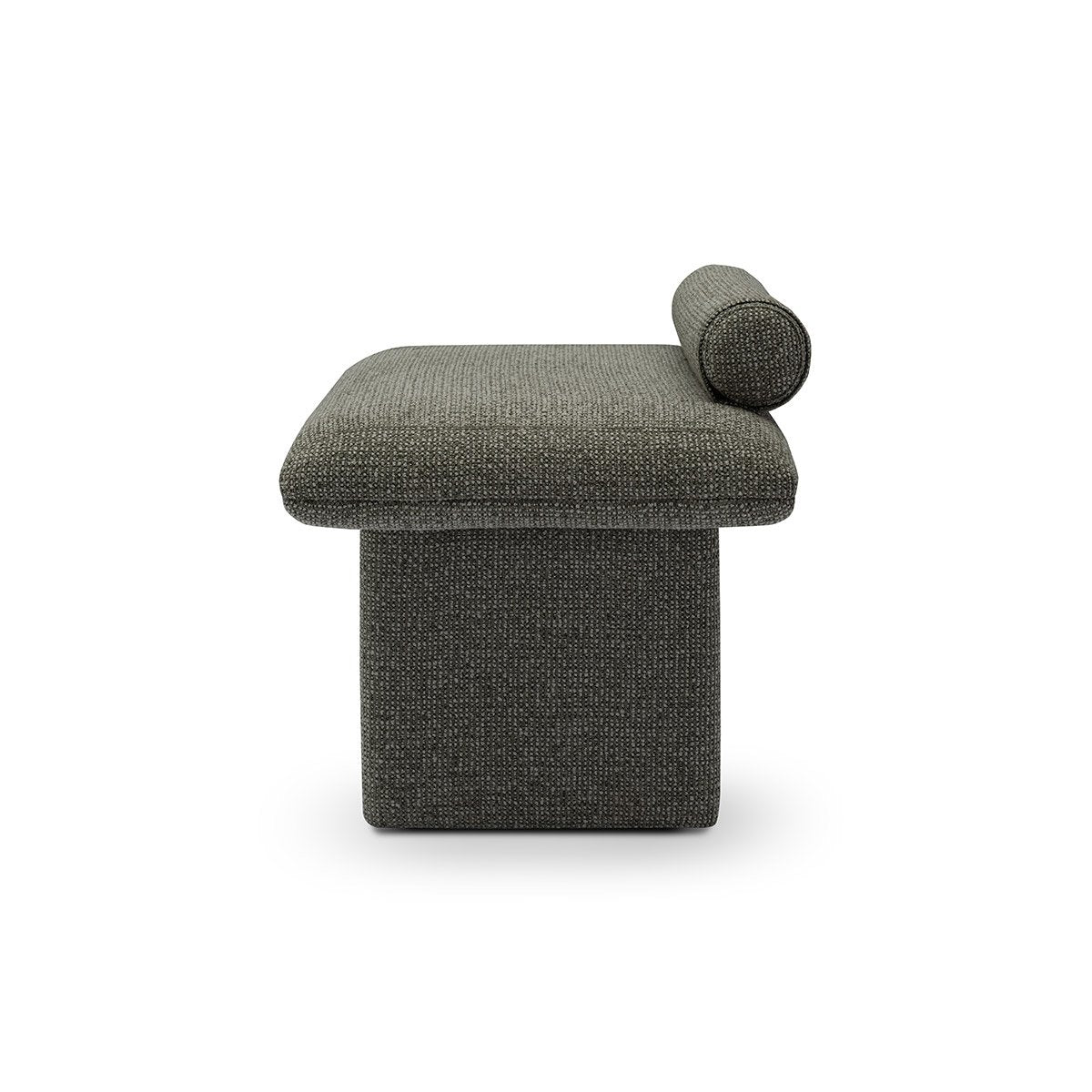 Maison Debrah Jaxel low stool in deep charcoal bouclé with cylindrical bolster and rounded legs — view 3