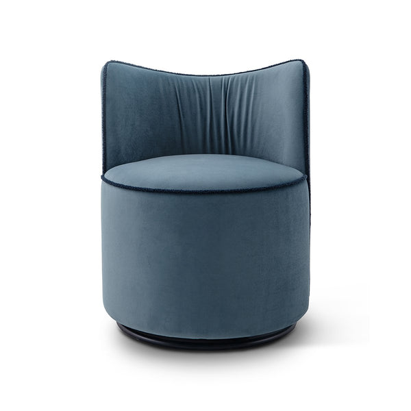 Rondel Upholstered Swivel Chair in Dusty Steel Blue with Contrast Trim, Maison Debrah, , ,