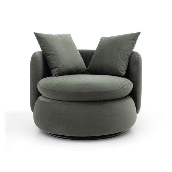 Orbène Round Swivel Accent Chair in Forest Green Fabric, Maison Debrah, , ,