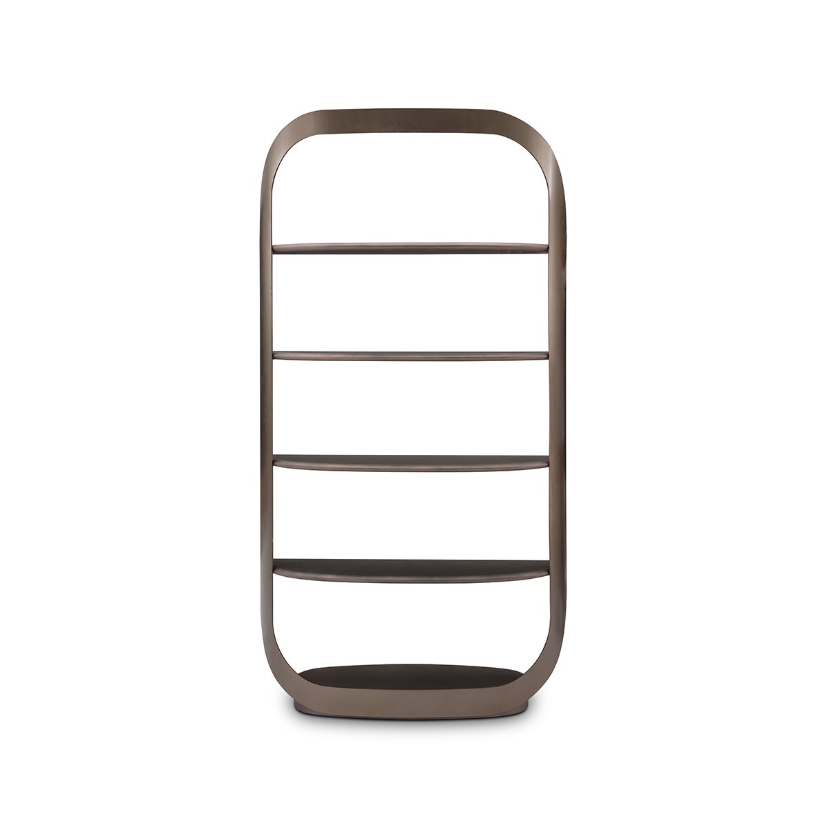 Maison Debrah Kelmor tall brass open shelving unit with rounded frame and five shelves — view 2