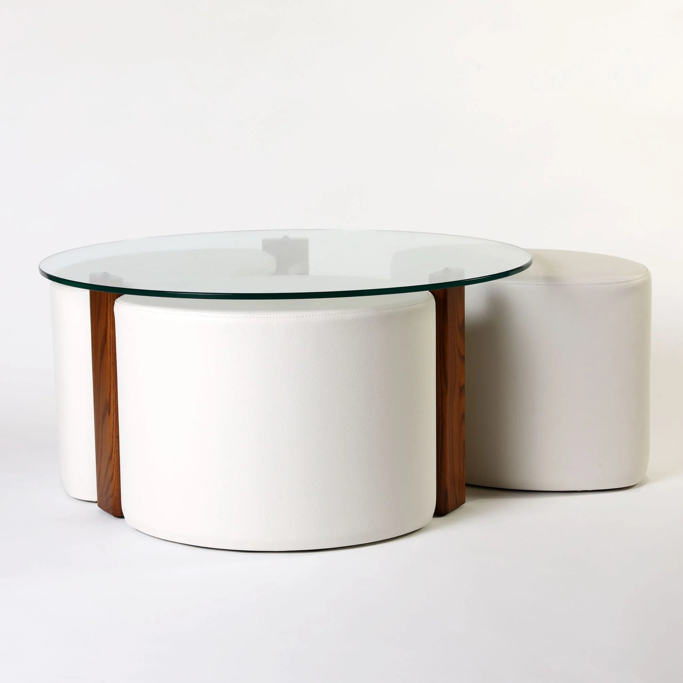 Rondo Pouffé Table Suite, Cocolea, Ash Teak Finish, Polar-White,