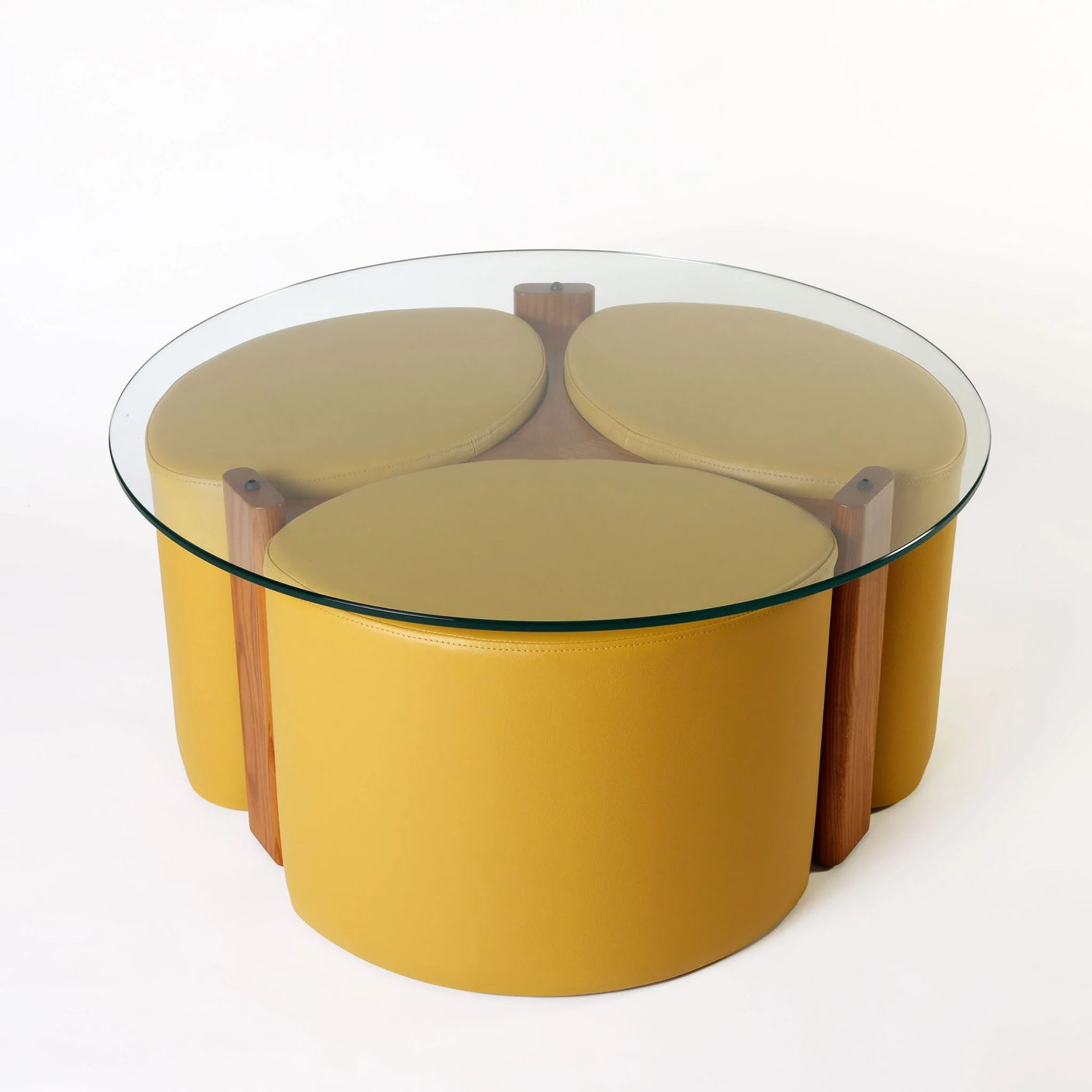 Rondo Pouffé Table Suite, Cocolea, Ash Teak Finish, Mustard,