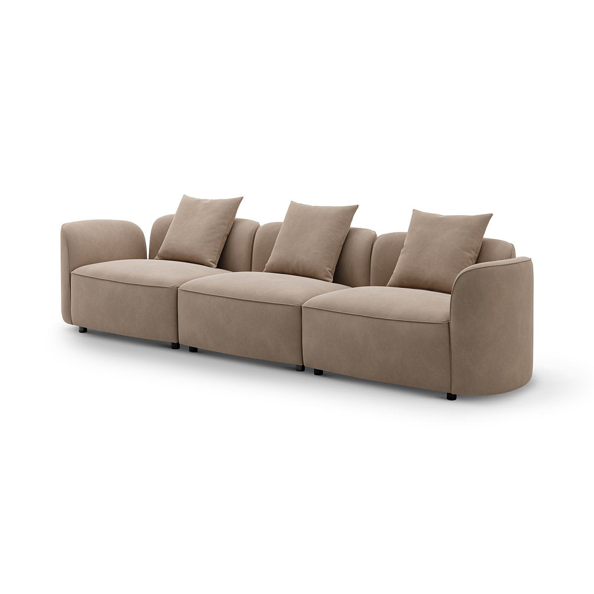 Maison Debrah Sevrenne three-section sofa in warm taupe faux leather on a black gold base — view 2