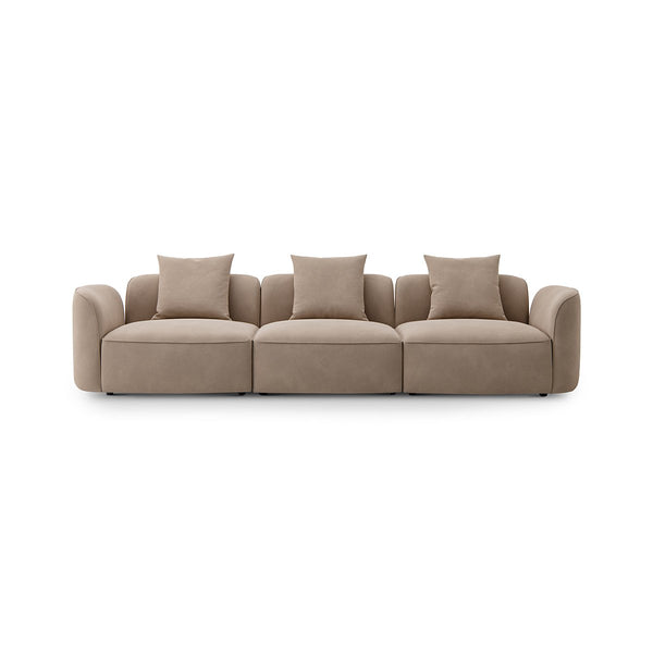 Sevrenne Three-Section Sofa in Warm Taupe Faux Leather with Black Gold Base, Maison Debrah, , ,