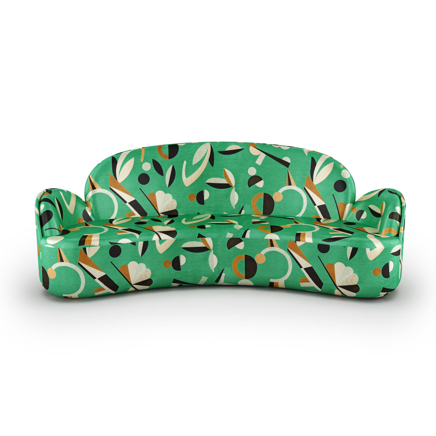 Strings Sofa - Plush Green Geometric Fabric, Cocolea, , ,