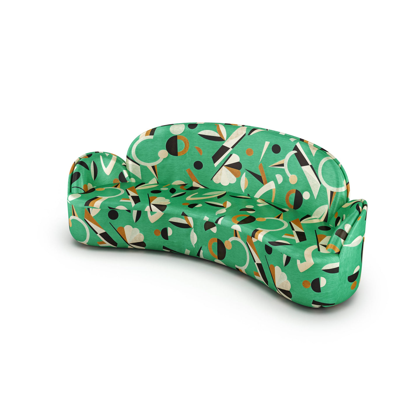 Strings Sofa - Plush Green Geometric Fabric, Cocolea, , ,