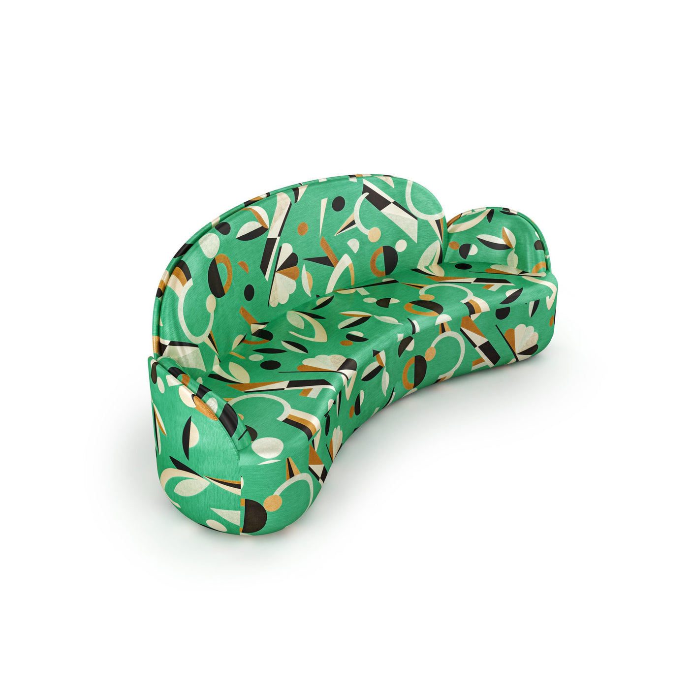 Strings Sofa - Plush Green Geometric Fabric, Cocolea, , ,