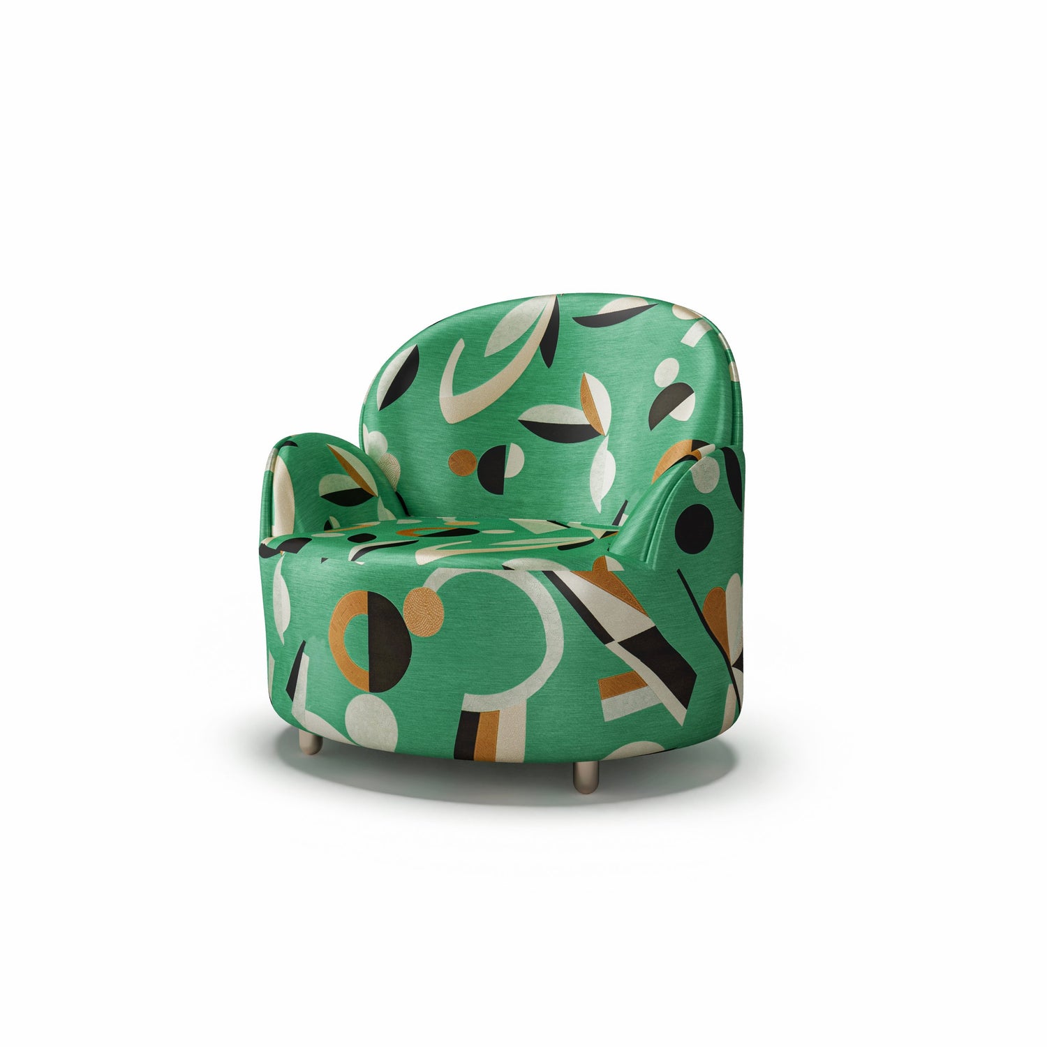 Strings Armchair - Plush Green Geometric Fabric, Cocolea, , ,