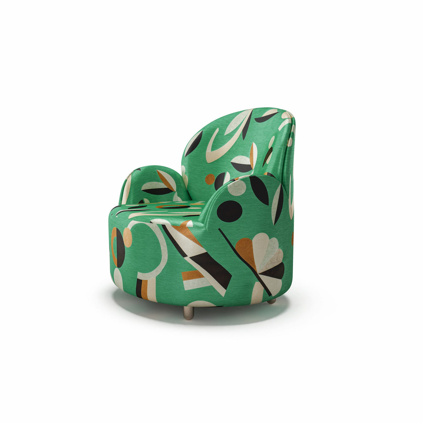 Strings Armchair - Plush Green Geometric Fabric, Cocolea, , ,