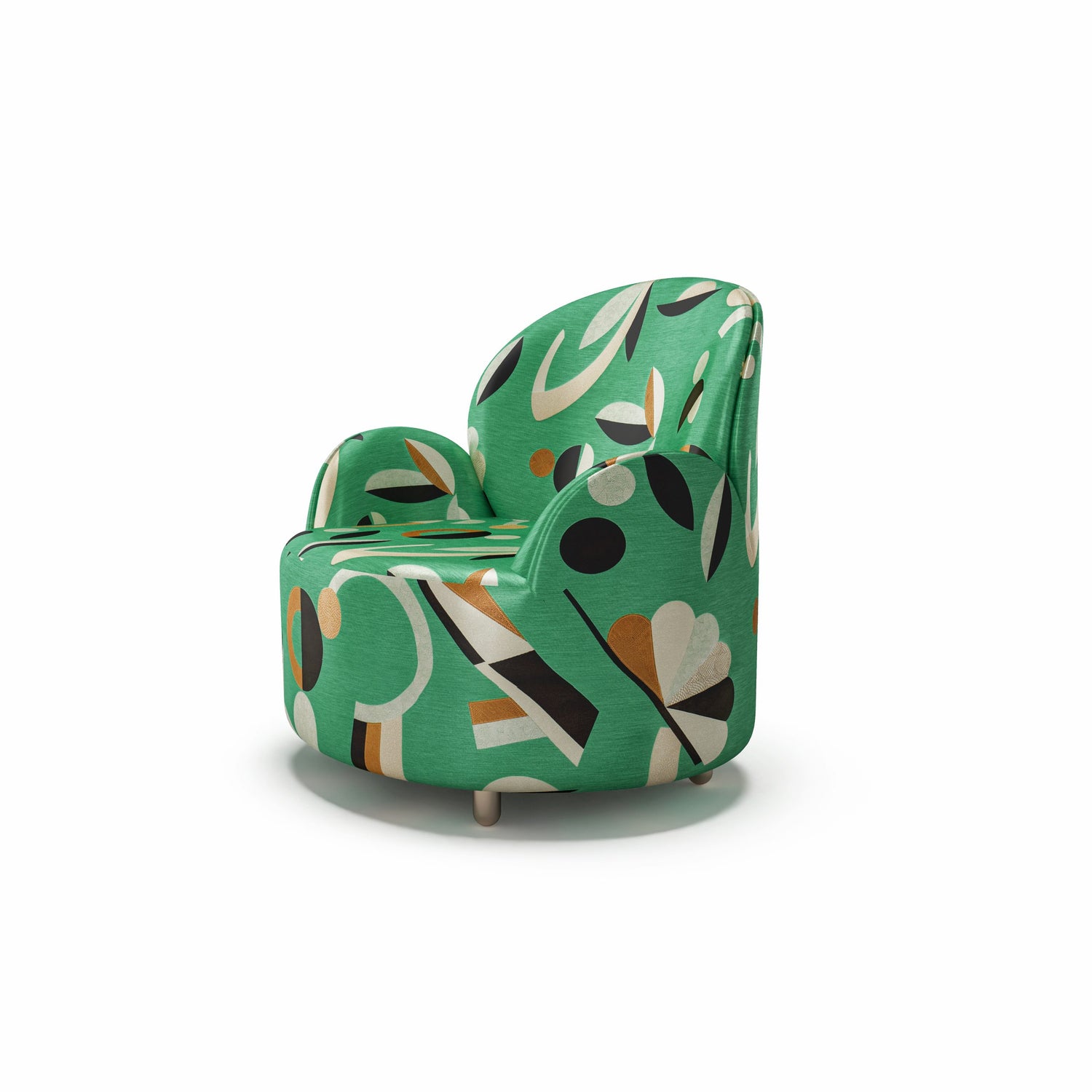 Strings Armchair - Plush Green Geometric Fabric, Cocolea, , ,