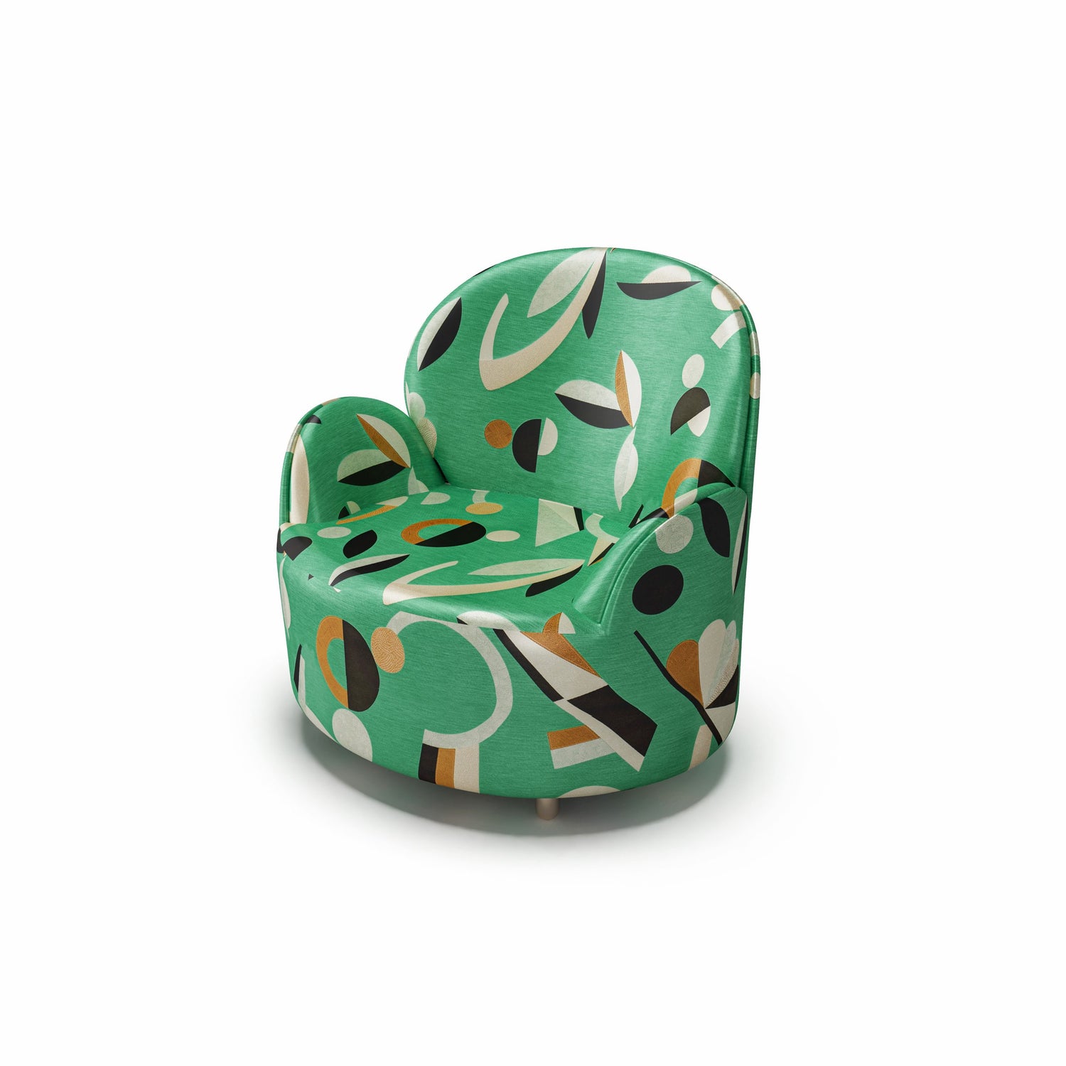 Strings Armchair - Plush Green Geometric Fabric, Cocolea, , ,