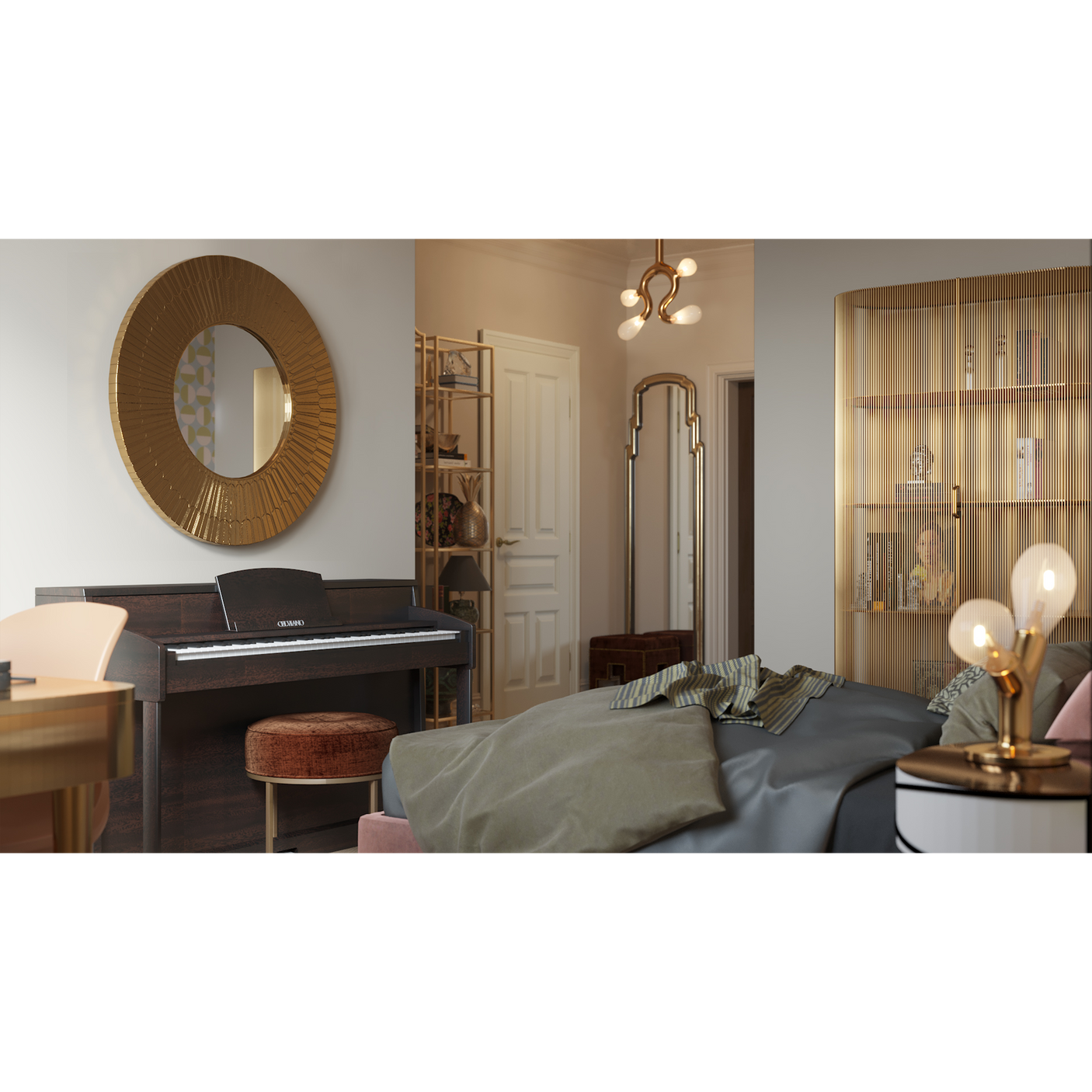 Strings Cabinet Gold Cabinet, Cocolea, , ,