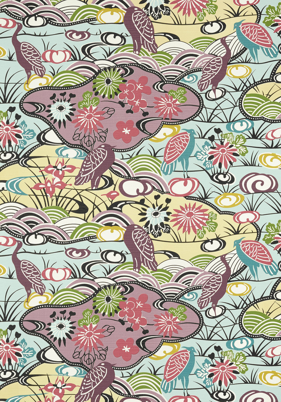 Heron Stream wallpaper in Multi by Natty & Polly, close-up of the pattern and texture