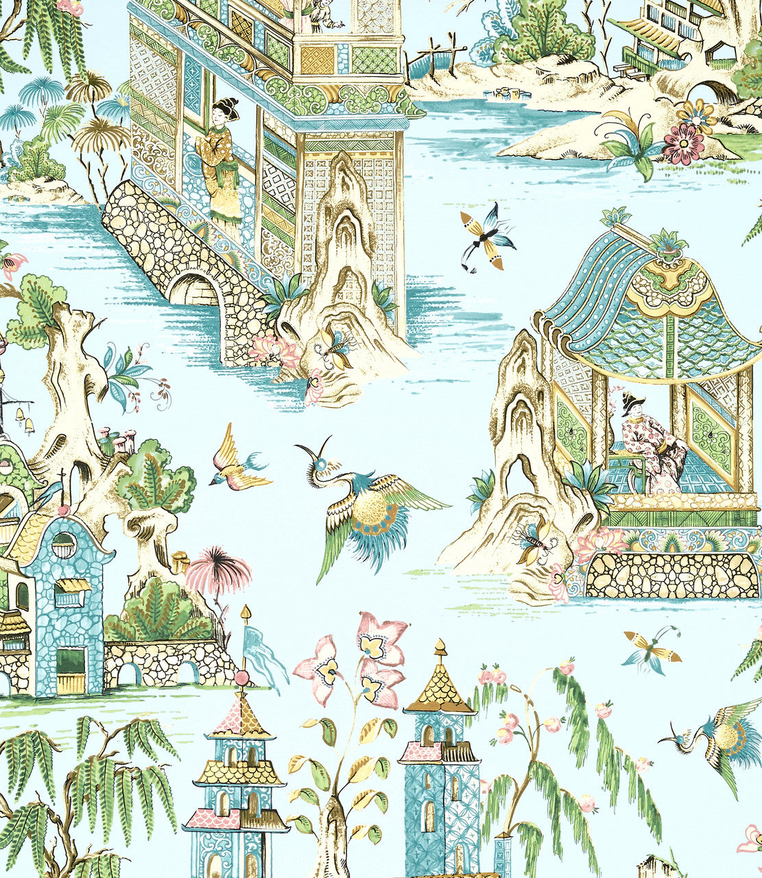 Grand Palace wallpaper in Spa Blue by Natty & Polly, full pattern view