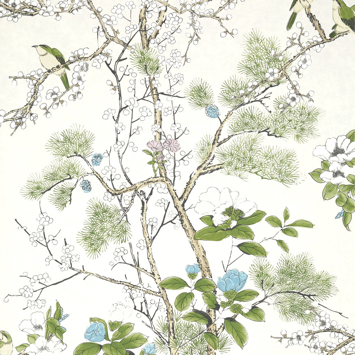 Katsura wallpaper in Cream / Lavender by Natty & Polly, full pattern view