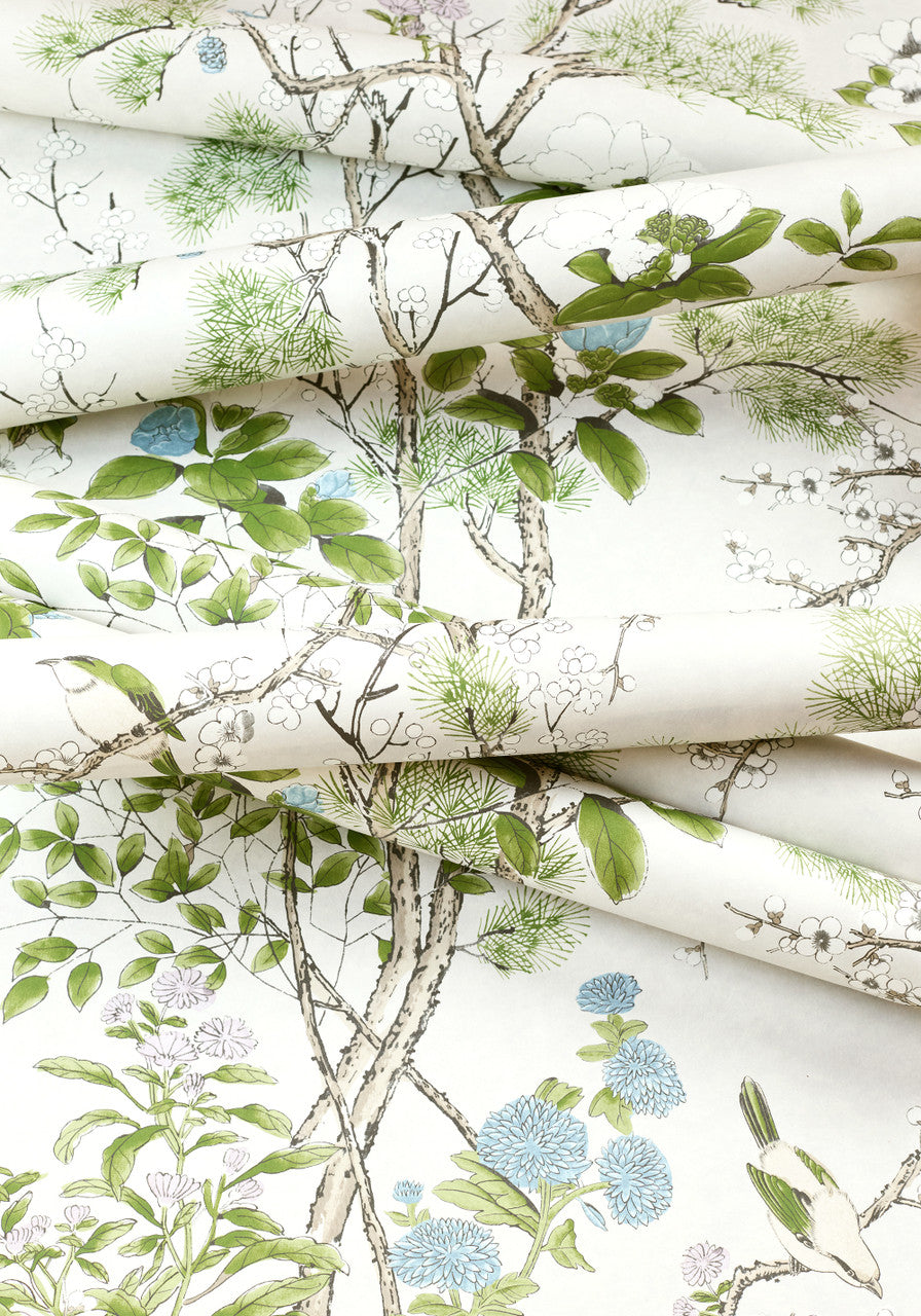Katsura wallpaper in Cream / Lavender by Natty & Polly, full pattern view