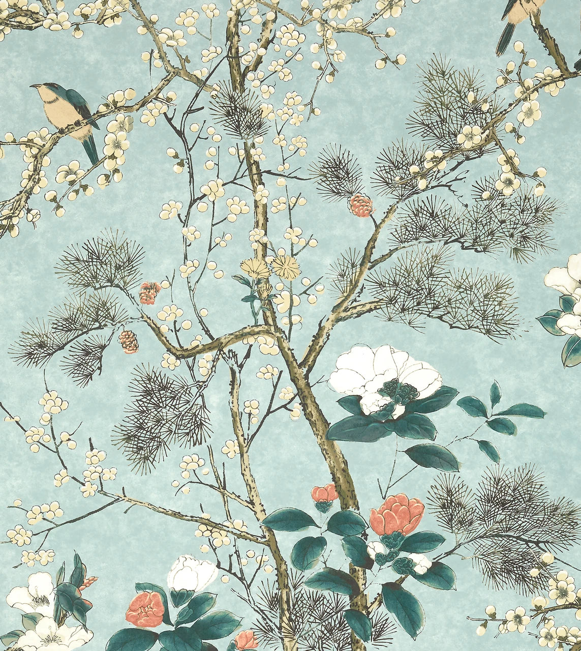 Katsura wallpaper in Mist by Natty & Polly, full pattern view