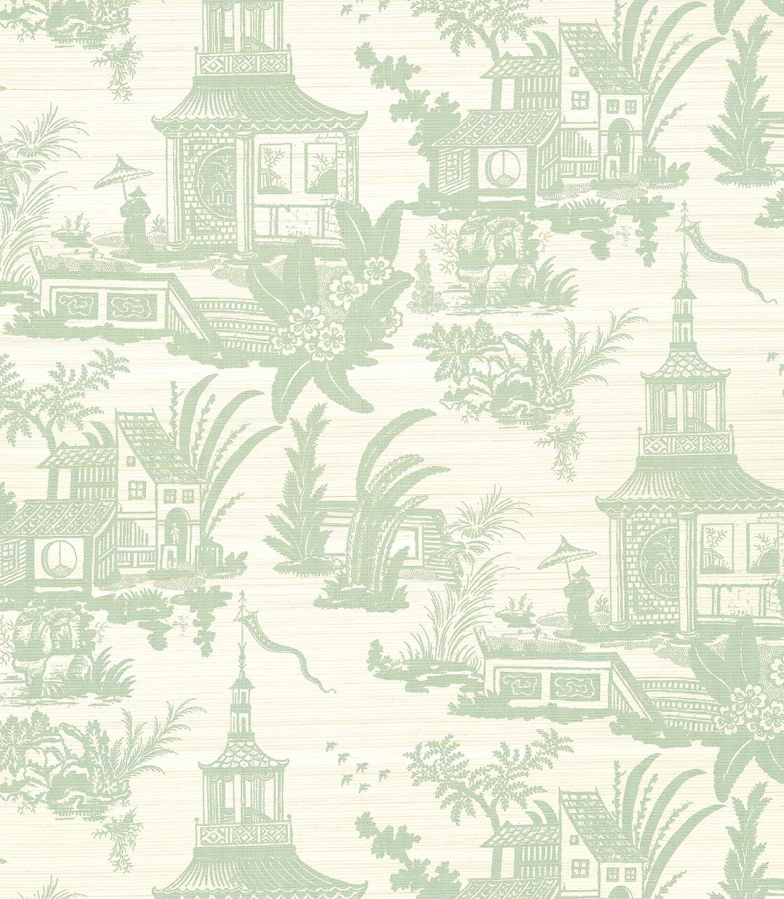 Empress Court wallpaper in Mist by Natty & Polly, full pattern view