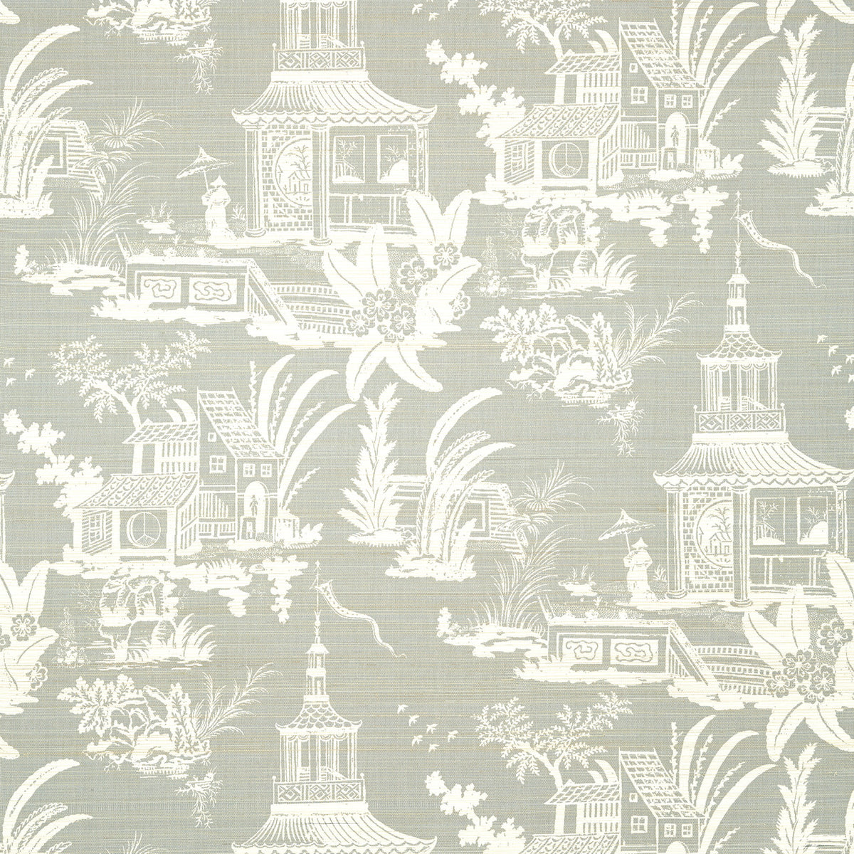 Empress Court wallpaper in Grey by Natty & Polly, full pattern view