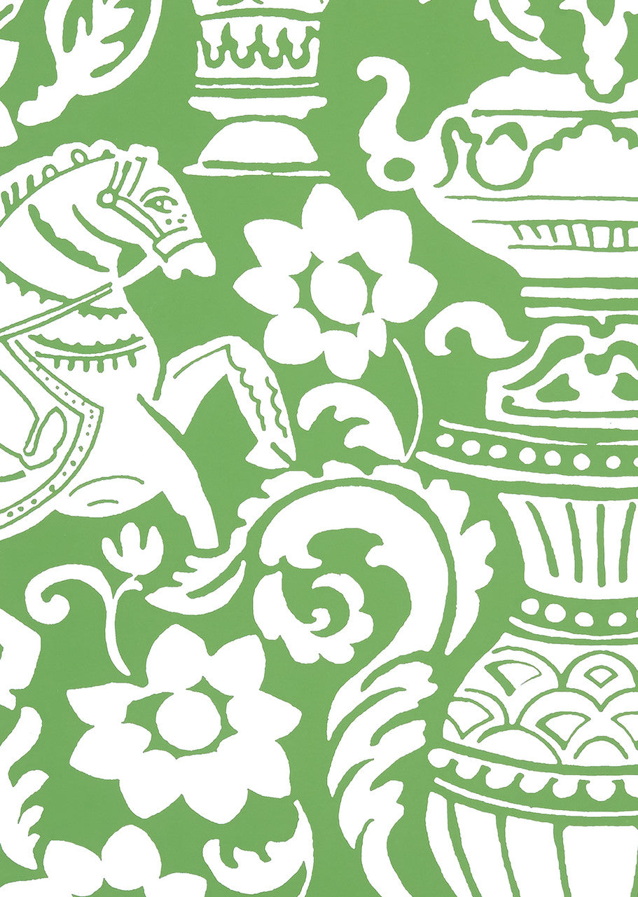 Galway wallpaper in Green by Natty & Polly, close-up of the pattern and texture