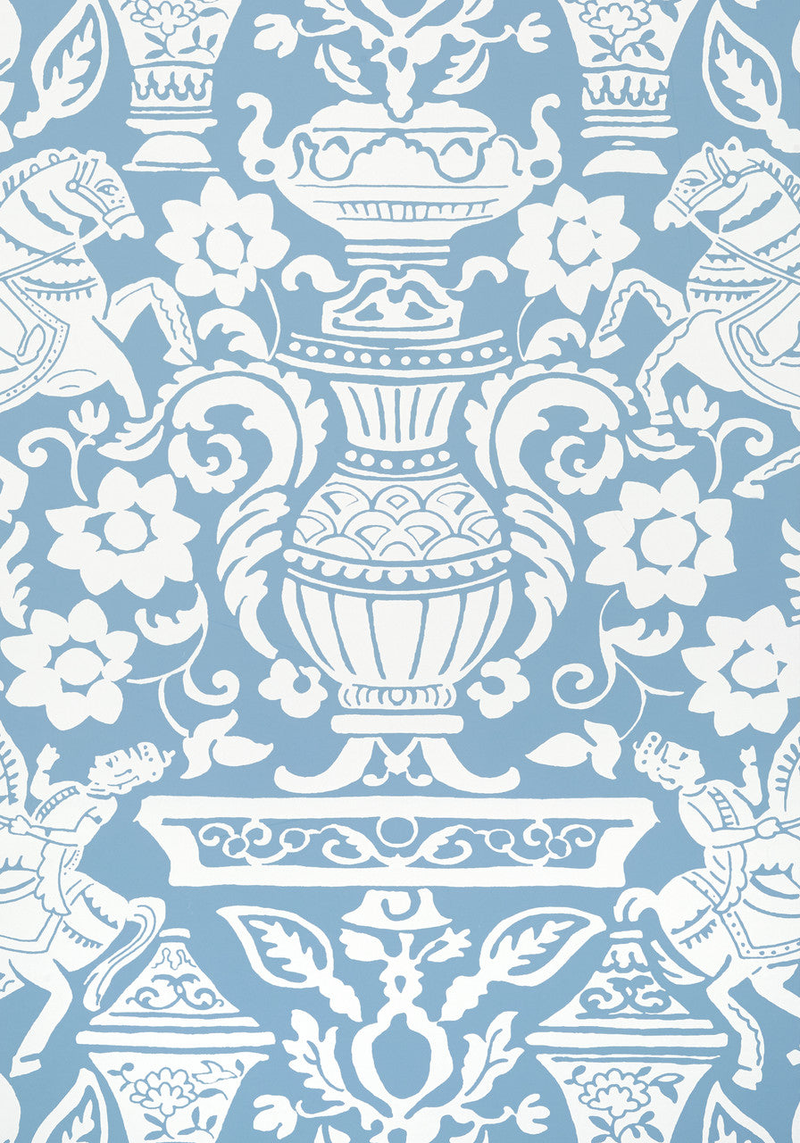 Galway wallpaper in Blue by Natty & Polly, full pattern view