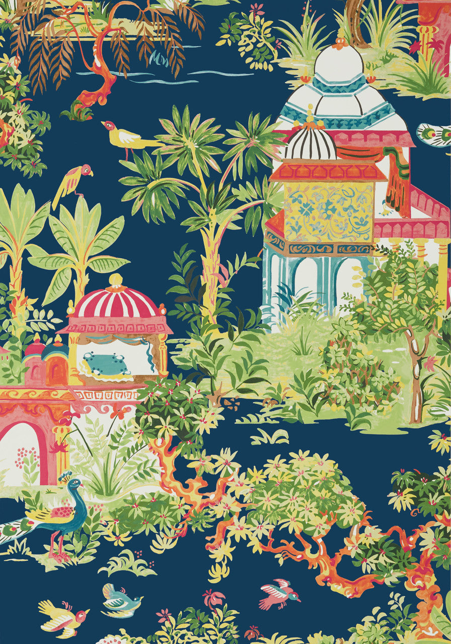 Mystic Garden wallpaper in Blue by Natty & Polly, close-up of the pattern and texture