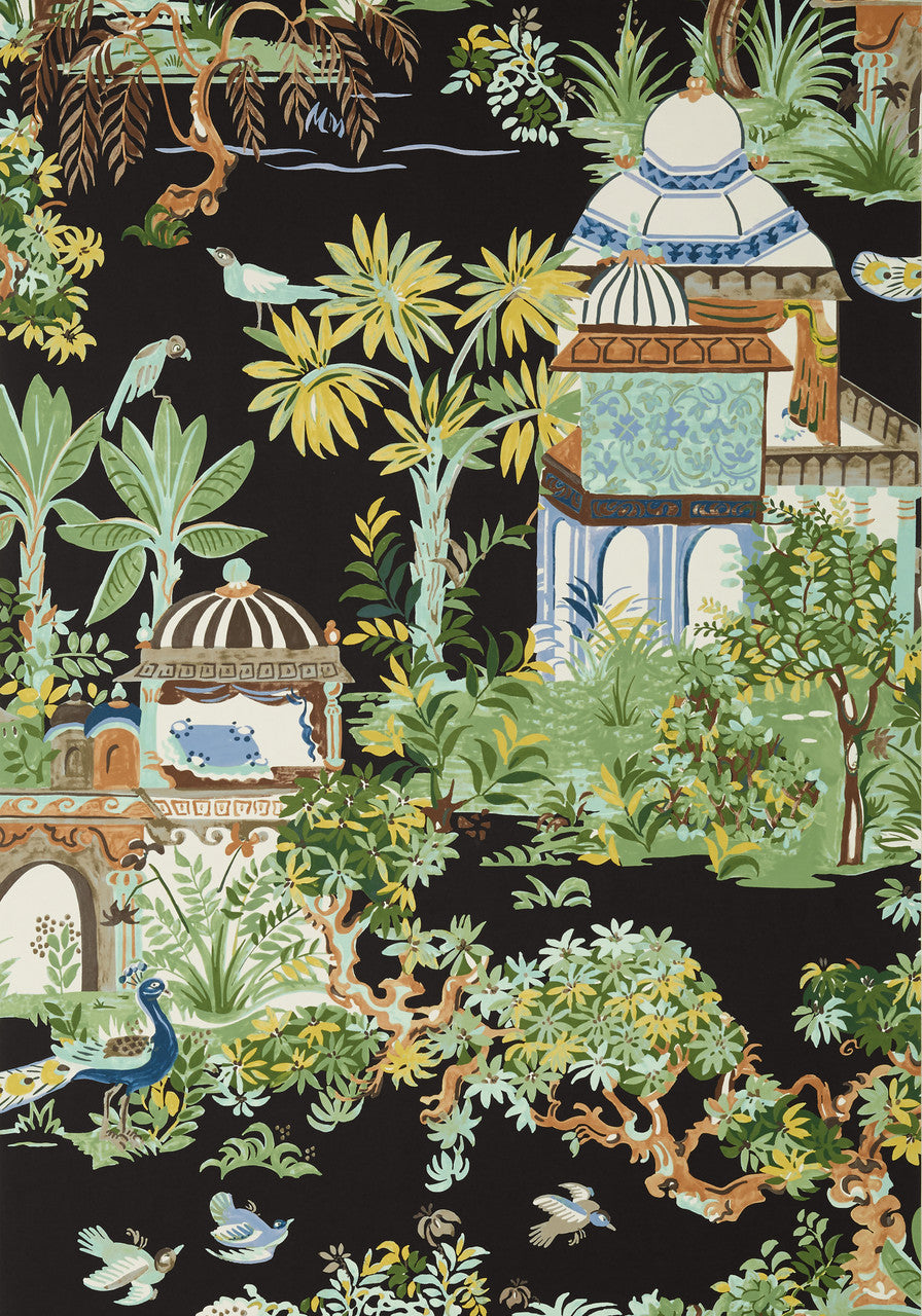 Mystic Garden wallpaper in Black by Natty & Polly, close-up of the pattern and texture