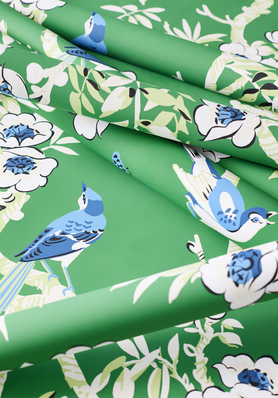 Yukio wallpaper in Green by Natty & Polly, full pattern view