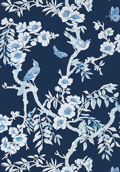 Yukio wallpaper in Navy Blue by Natty & Polly, full pattern view