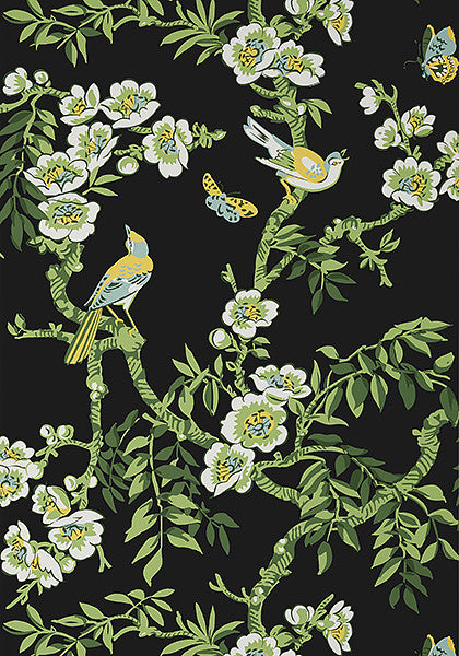 Yukio wallpaper in Black by Natty & Polly, full pattern view