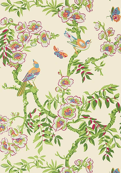 Yukio wallpaper in Cream by Natty & Polly, full pattern view