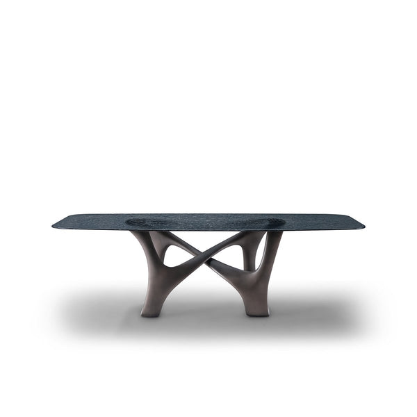 Lysandra Rippled Grey Glass Dining Table with Sculptural Base, Maison Debrah, , ,