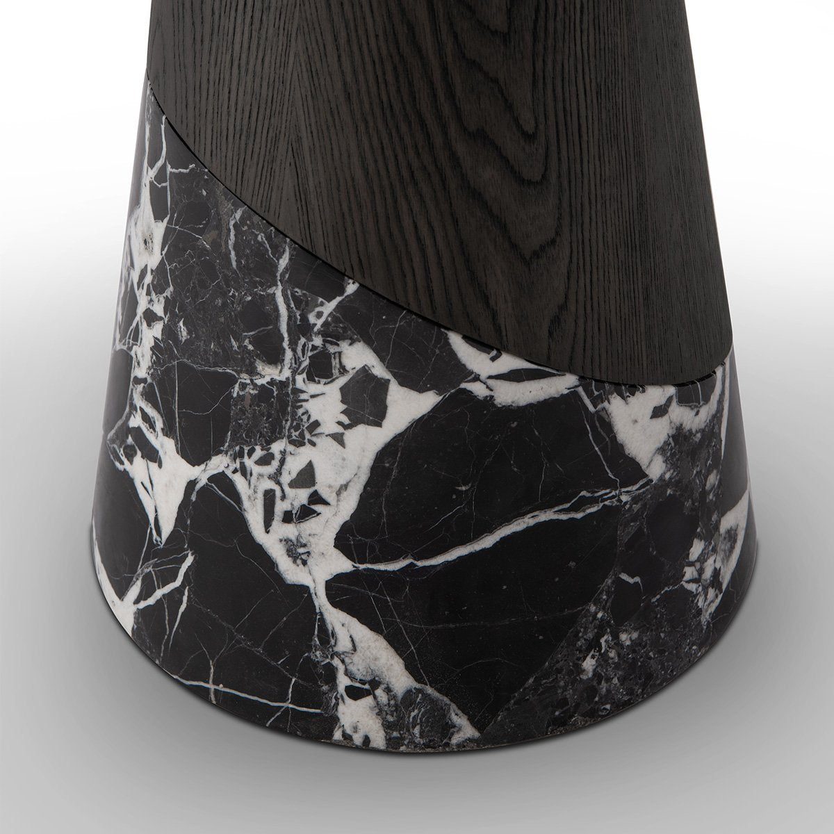 Maison Debrah Vallauris round dining table with dark grey elm top and black marble base — view 3