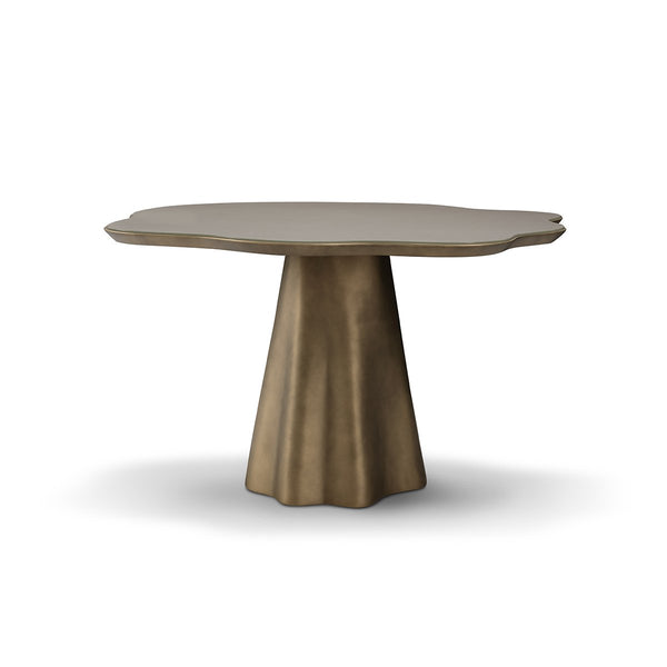 Brelon Scalloped Frosted Glass Dining Table on Sculpted Brass Base, Maison Debrah, , ,