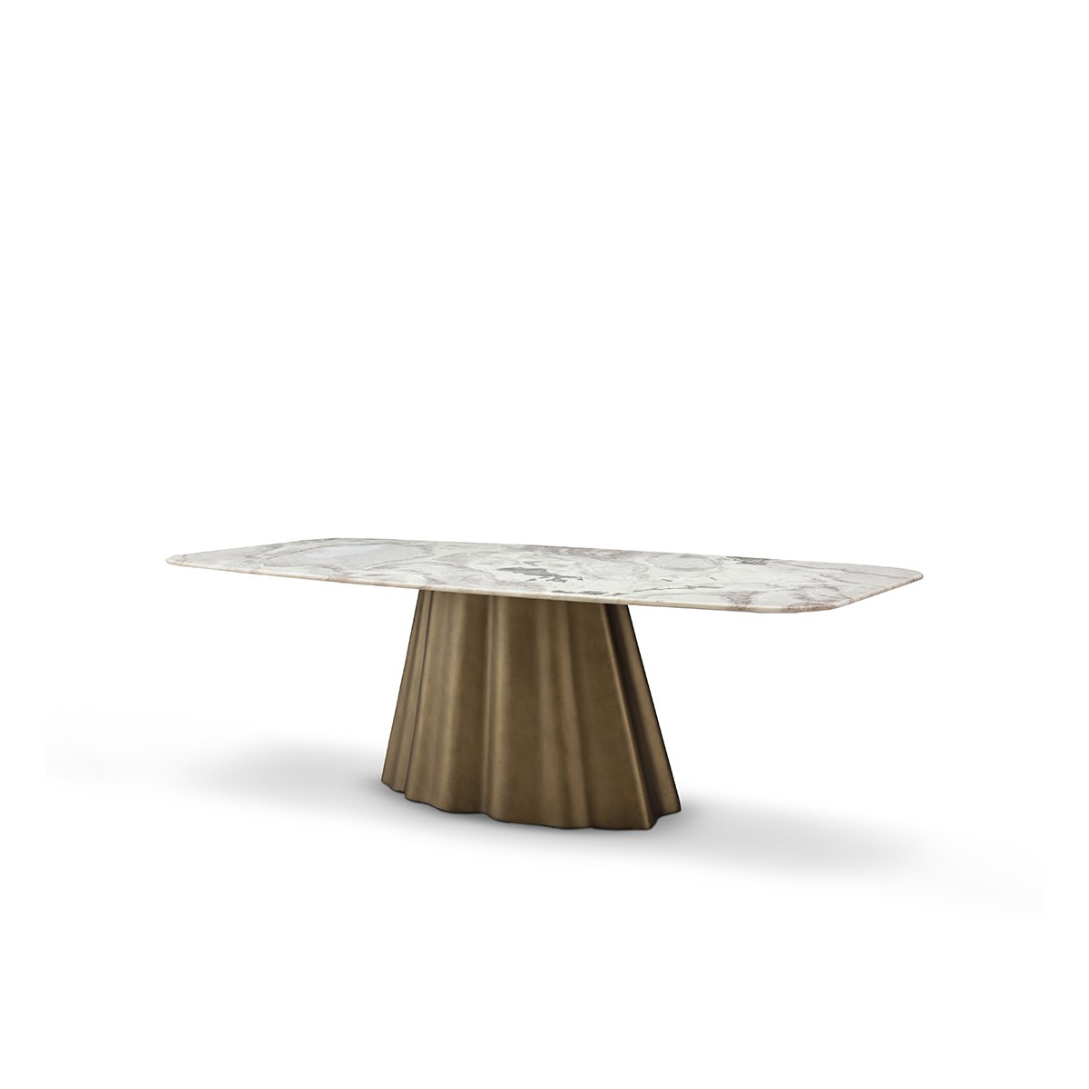 Maison Debrah Gralor oval white marble dining table on a lobed brass pedestal base — view 2
