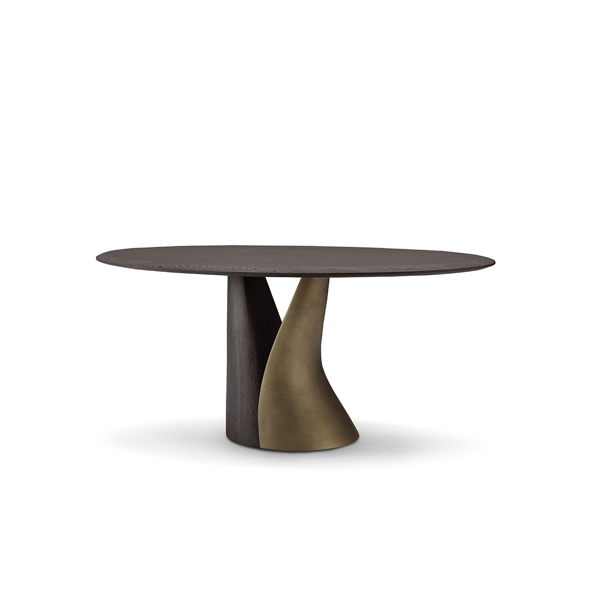 Zastel Oval Dining Table in Dark Grey Elm with Sculptural Brass Base, Maison Debrah, , ,