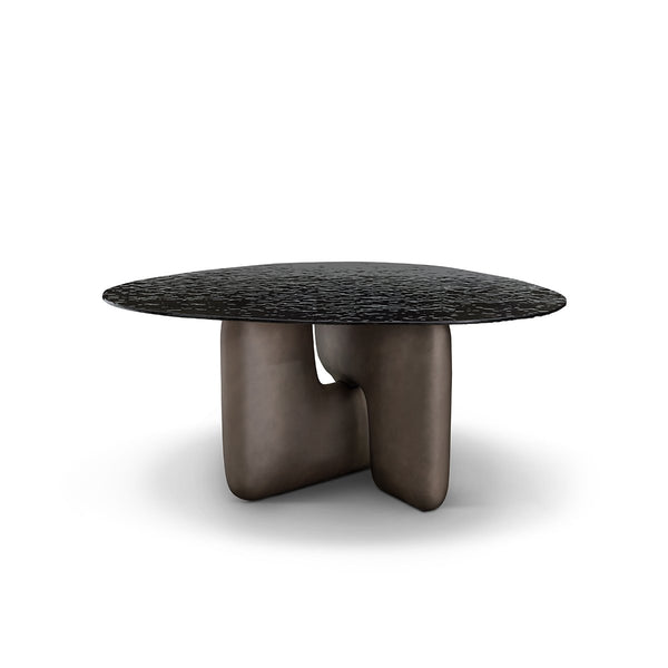 Caslen Round Ripple Glass Dining Table in Tawny & Grey, Maison Debrah, , ,