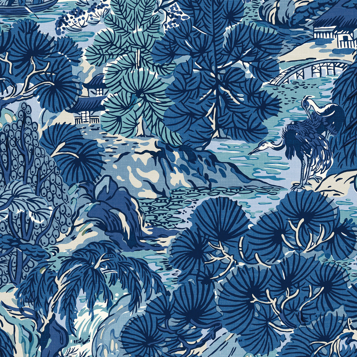 Pagoda Trees Wallpaper, Cocolea Natty & Polly, Blues, Per roll (68.6 cm × 8.23 m),