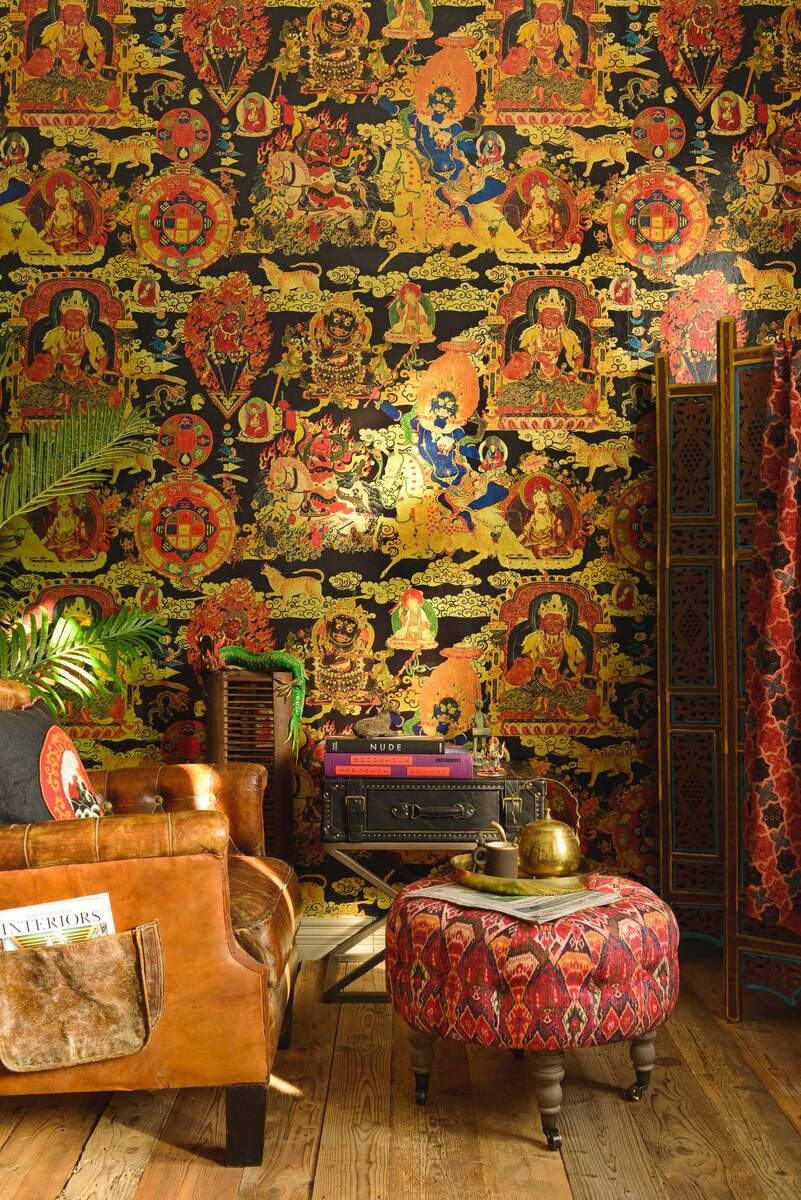 Tibetan Tapestry Wallpaper in Metallic, Cocolea Natty & Polly, , ,